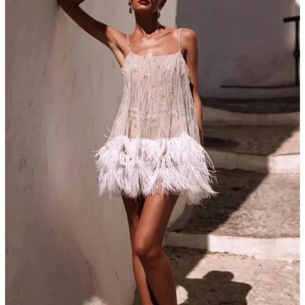 Tassel Mesh Sequin Suspender Mini Party Dress
